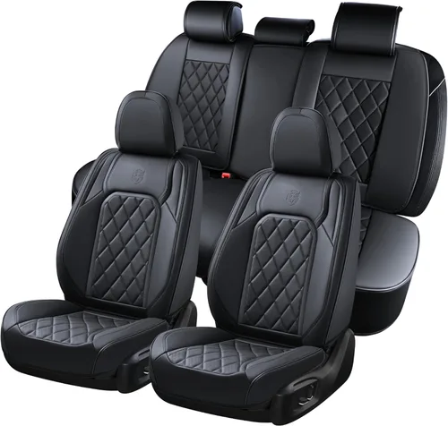 Miniatura 34 de Coverado Fundas de Asientos Delanteros, Funda de Asiento de Cuero Sintético de Lujo Impermeable, Protector de Asiento de Coche Beige, Funda