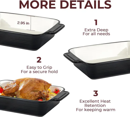 Miniatura 4 de LIFVER Cacerola para horno, fuente de cerámica para hornear de 9 x 13 pulgadas, bandeja grande para lasaña de 115 onzas, bandeja para hornear