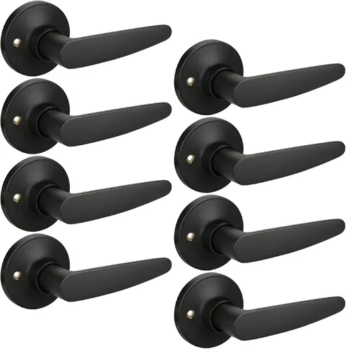 Miniatura 28 de KNOBWELL Paquete de 10 manijas modernas para puerta interior color negro mate, pomo de puerta de armario con palancas rectas (sin bloqueo)