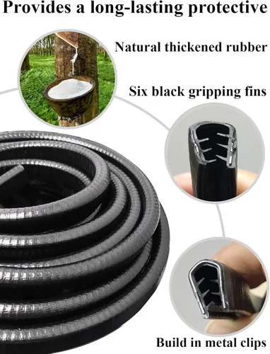 Miniatura 4 de SYOAUTO Borde grande ribeteado, se ajusta a bordes de 1/4 pulgada, 16 pies (5 metros) Borde de goma negro para molduras de barco