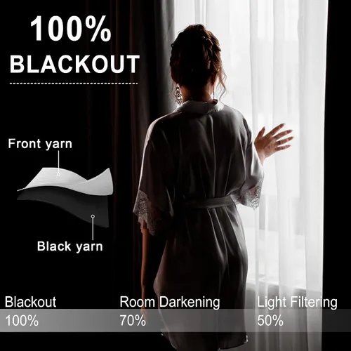 Miniatura 2 de XWZO Cortinas Opacas 100% Blancas - Cortinas de Bloqueo Total de Calor y Luz con Forro Negro para Dormitorio/Cuarto de Lavado, Paneles de Ventana