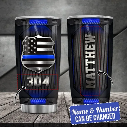Miniatura 2 de winorax Regalos de policía - Vaso personalizado de línea azul delgada con la bandera de Estados Unidos, Academia de Policía, regalos de graduación