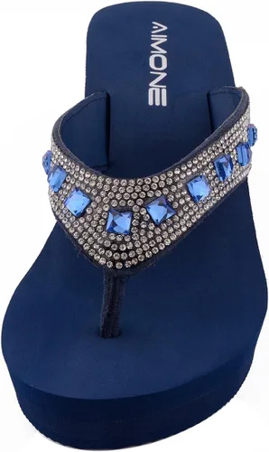 Miniatura 2 de AIMONE -Larissa - Sandalias de cuña para mujer, color azul marino, con diamantes de imitación, para playa, boda