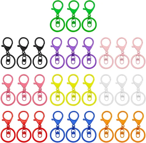 30 llaveros con cierre de langosta para hacer joyas, coloridos clips de gatillo giratorios de metal con cierres giratorios, clips de gancho, anillo