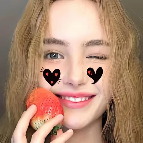 Miniatura 7 de 8 hojas de tatuajes temporales de corazones de San Valentín, calcomanías de tatuaje falsas rojas para niñas y mujeres, cara, cuerpo, día de San