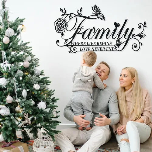 Miniatura 5 de Letrero de metal con texto en inglés "Family Where Life Begins Love Never Ends" ("Family Where Life Begins Love Never Ends"), decoración artística