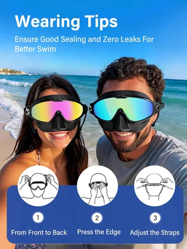 Miniatura 7 de Gafas de natación para adultos con cubierta de nariz para hombres y mujeres, paquete de 2 gafas de natación de visión amplia, antivaho, UV, sin