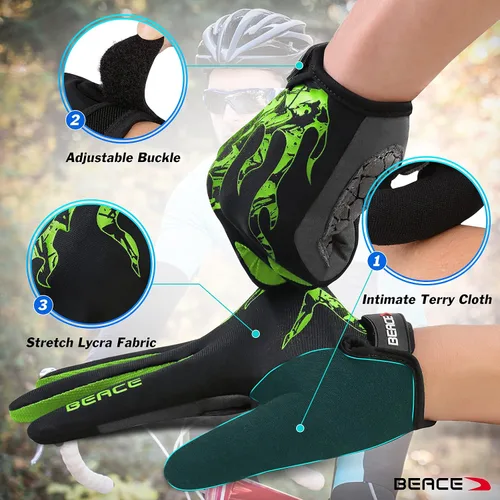 Miniatura 33 de BEACE Guantes de ciclismo para hombres y mujeres, guantes de ciclismo de montaña con pantalla táctil y palma de silicona antideslizante, guantes