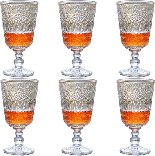 Taganov Juego de 6 copas de vino vintage transparentes, 10 onzas, con tallo, bonitas copas de vidrio para bodas, fiestas, bar