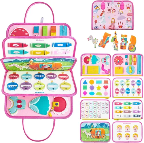 Miniatura 11 de Libro silencioso de princesa rosa de lujo Freebear, tablero sensorial de actividades Montessori para niñas de 1 a 4 años, juguetes educativos