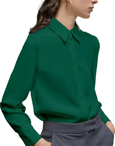 Miniatura 14 de Camisa clásica de botones para mujer, manga larga con cuello, blusa de gasa para trabajo y oficina