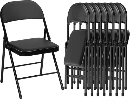 Miniatura 8 de Paquete de 4 sillas plegables negras con cojín, silla plegable acolchada con asiento y respaldo de piel sintética, sillas plegables de metal