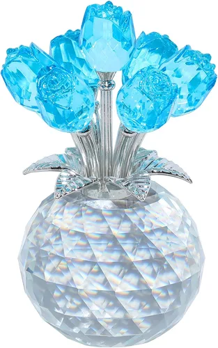 Miniatura 9 de YWHL Figurilla de Flor de Rosa Rosa de Cristal Hecha a Mano con Jarrón Redondo, Regalos de Rosas para Novia, Esposa, Hermana, Regalos Románticos