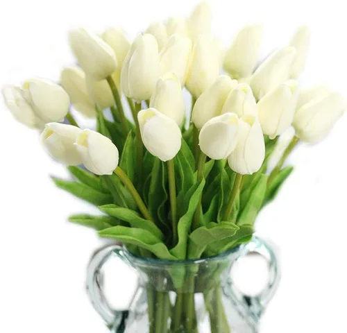 Miniatura 10 de 30 flores artificiales de tulipán, flores artificiales de tulipán de 14 pulgadas, tulipanes de tacto real para decoración del hogar, centro de mesa