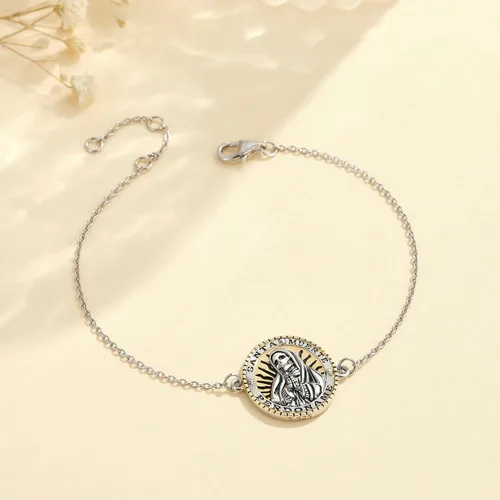 Miniatura 2 de YAFEINI Pulsera de plata de ley 925 con dije de muerte de Santa Muerte para mujer, Plata de ley Plata, Sin gemas.