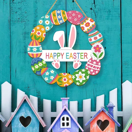 Miniatura 3 de Decoración de Pascua de madera para decoración de puerta delantera, letrero de Pascua, decoración de primavera, letrero de conejo, flor de huevo