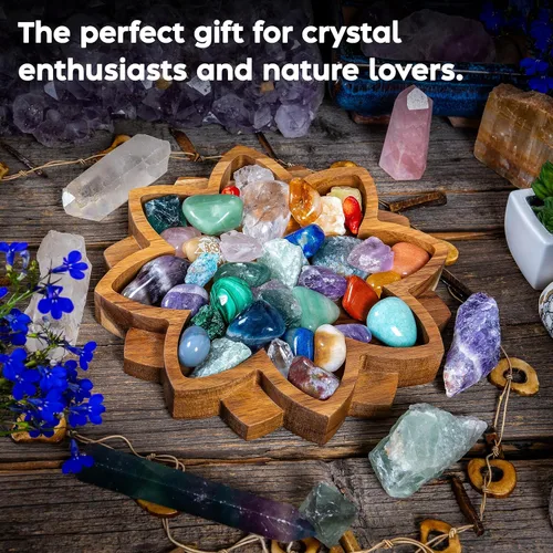 Miniatura 6 de Bandeja de exhibición de cristal Lotus – Muestra tus gemas, piedras curativas y tesoros – Cuenco de madera para rocas de 8 x 8 pulgadas, soporte