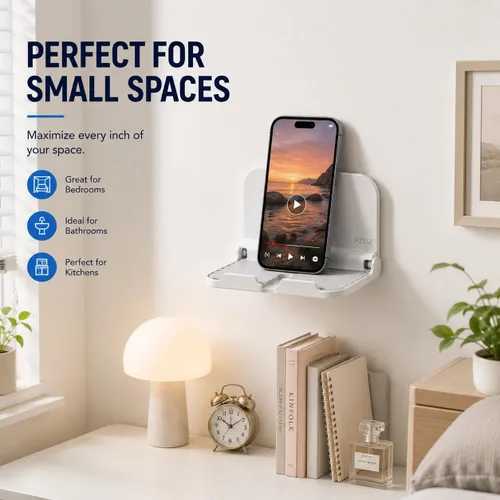 Miniatura 7 de pzoz Soporte plegable de pared para teléfono, soporte adhesivo para teléfono y tableta, soporte de pared para baño, cocina, dormitorio y oficina
