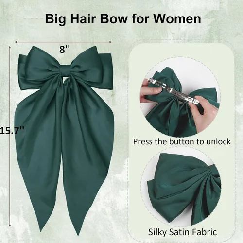 Miniatura 3 de Tobeffect Pinzas para el cabello, lazos para el cabello para mujeres y niñas, de satén sedoso, pinzas para el cabello con lazo grande, color rojo