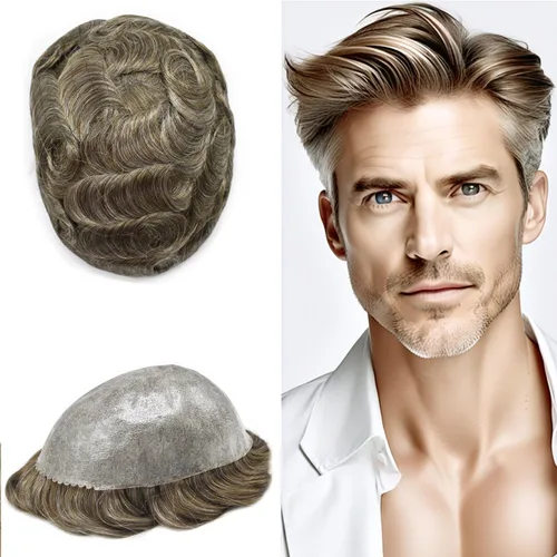 Miniatura 69 de Toupee para hombres Full Poly Mens Toupee Cabello humano Piezas para hombres Sistema de reemplazo de pelo para hombres Protesis Capilar Para Hombre
