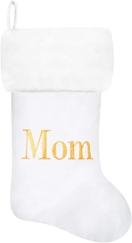 Miniatura 67 de Calcetines de Navidad bordados de 20 pulgadas con monograma, terciopelo negro con puño de felpa blanca supersuave, adornos clásicos para decoración