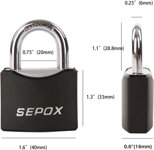 Miniatura 2 de SEPOX® Paquete de 10 candados para exteriores a prueba de clima de 1-9/16 pulgadas con llaves diferentes, cilindro de latón, cuerpo de acero sólido