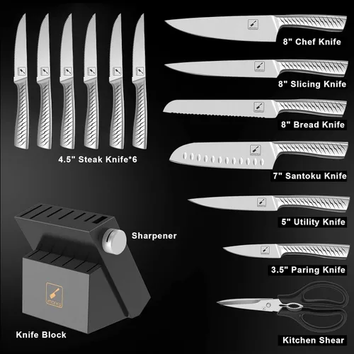 Miniatura 2 de imarku Nakiri - Juego de cuchillos para cocina con bloque y afilador, cuchillo para verduras y carne, afilado