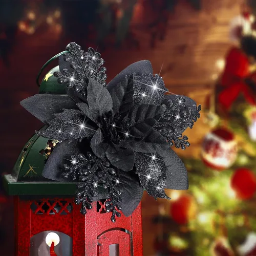 Miniatura 6 de Canlierr 12 piezas flores de Pascua de Navidad de 5.7 pulgadas con purpurina, flores artificiales con clips, adorno de árbol de Navidad para corona