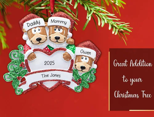 Miniatura 4 de Adorno de Navidad personalizado de familia de 5 con corazón de oso negro 2026 Padres e hijos personalizados para el árbol de Navidad Recuerdo