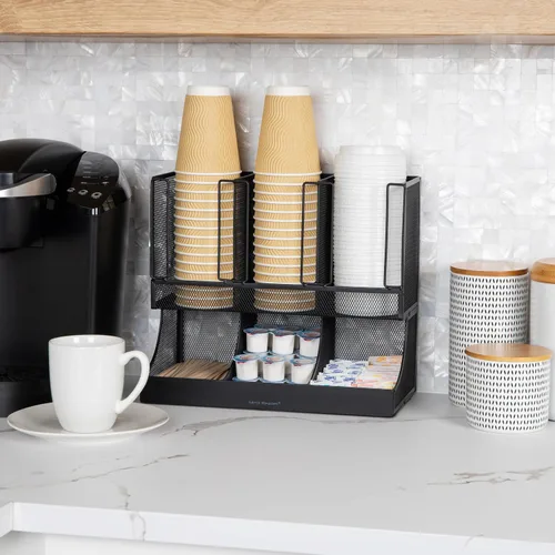 Miniatura 2 de Mind Reader "Flume" Organizador con 6 compartimientos para condimento y tazas, Malla Negra