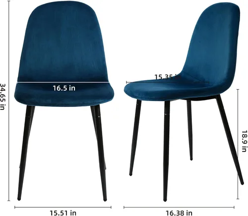 Miniatura 3 de CangLong Juego de 2 sillas de comedor de terciopelo azul con patas de metal para sala de estar, dormitorio, restaurante