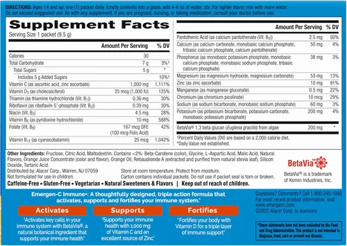 Miniatura 8 de Emergen-C Immune+ Apoyo Inmunológico de Triple Acción en Polvo, BetaVia (R), 1000 mg de Vitamina C, Vitaminas B, Vitamina D y Antioxidantes, Súper