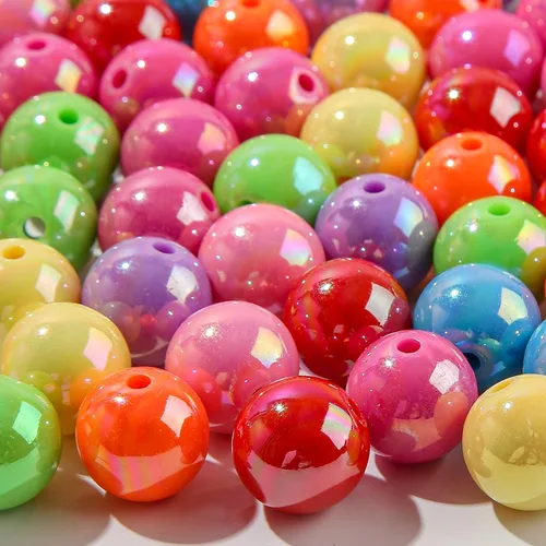 Miniatura 3 de Cuentas acrílicas de 0.630 in, 100 cuentas de bolígrafo de color arcoíris Ab, cuentas de chunk Bubblegum para bricolaje para hacer joyas, pulseras