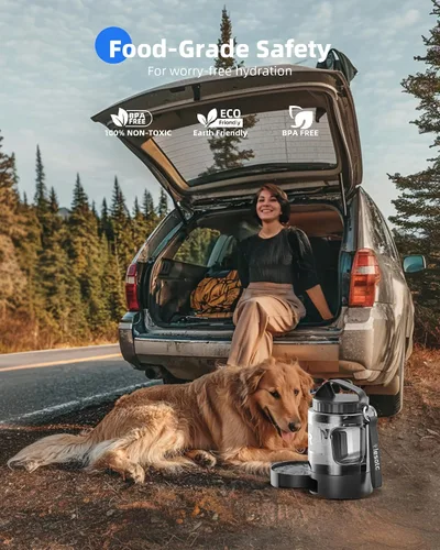 Miniatura 6 de lesotc Botella de agua de viaje para perros portátil con cuenco extraíble, dispensador de agua de viaje grande de 77 onzas para perros, artículos