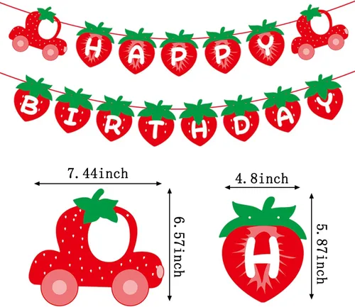 Miniatura 2 de Decoraciones de fiesta de primer cumpleaños con bayas de fresa, 12 piezas de pancarta de feliz bebé, guirnalda de serpentinas de primera flores