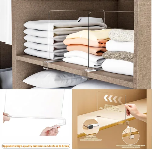 Miniatura 3 de Yieach 4 unidades de divisor de estante acrílico transparente para organización de armario - divisores de armario de 9.2" de altura para estantes