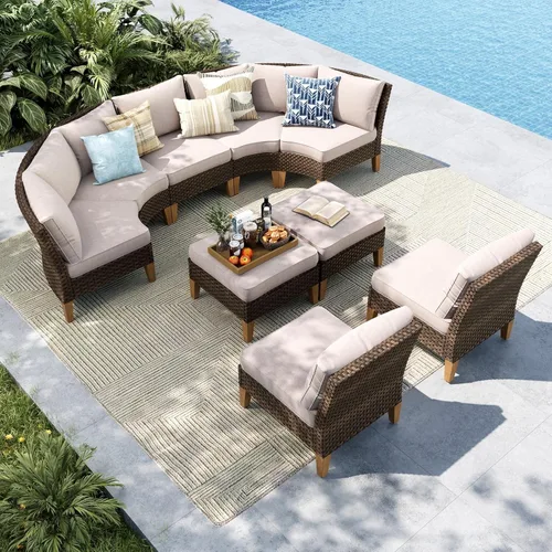 Miniatura 49 de MFSTUDIO Juego de 2 muebles de ratán para patio, sofá biplaza de mimbre para exteriores, juego de conversación para jardín, piscina, patio trasero