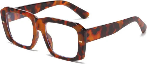 Miniatura 10 de LJCZKA Gafas rectangulares con bloqueo de luz azul para mujeres y hombres, de gran tamaño, marco grueso, anteojos cuadrados para computadora