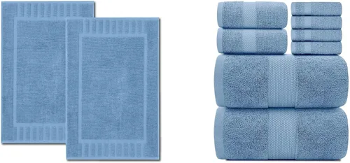 White Classic Juego de 2 toallas de baño de lujo azul claro de 22 x 34 pulgadas y 8 toallas [2 toallas de baño, 2 toallas de mano, 4 toallas