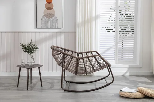 Miniatura 7 de Mecedora para patio al aire libre, silla Pa-Pasan, silla de huevo para exteriores, cómodas sillas tapizadas con cojín acolchado, adecuadas para Gris