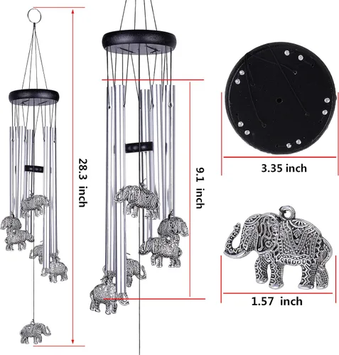 Miniatura 3 de Campanillas de viento de elefante al aire libre para decoración de interiores – Campana de viento romántica hecha a mano pura de 28 pulgadas