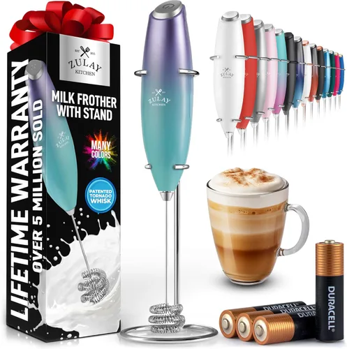 Miniatura 31 de Zulay Kitchen Espumador de leche de mano con pilas Duracell AA – Mezclador eléctrico ultrarrápido y creador de espuma, mezclador de bebidas fácil