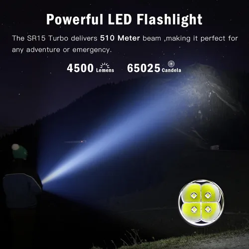 Miniatura 3 de Linterna recargable Sofirn SR15 de alto lúmen, 4500 lúmenes, linterna de bolsillo súper brillante con base magnética y impermeable IP68, linterna