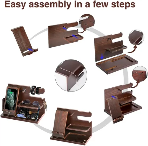 Miniatura 4 de Gifts for Men Wood Phone Docking Station for Mens Gifts for Christmas Husband Anniversary Dad Birthday Gifts for Men or Dad - Nightstand Organizer