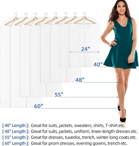 Miniatura 6 de Bolsas de ropa transparentes de 40" para colgar ropa, 12 paquetes de bolsas de traje para almacenamiento de clóset, bolsas de traje impermeables