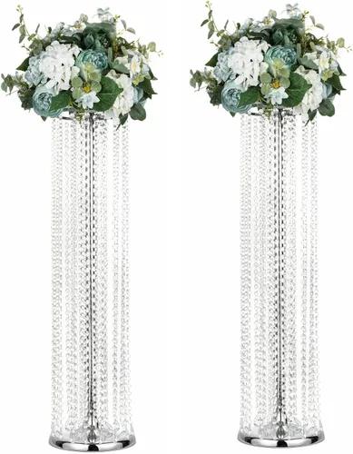 Miniatura 7 de Soporte de flores de 27.5 pulgadas para centros de mesa de boda, jarrón alto de metal con cristal acrílico, 4 jarrones dorados para centros de mesa