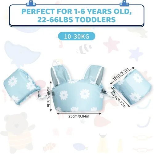 Miniatura 2 de Zeraty Chaleco de natación para niños pequeños, flotadores de 2-3-4-5-6, chaqueta de natación de 25-30-50-66 libras, flotador de piscina desmontable