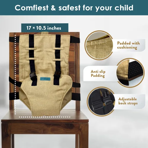 Miniatura 5 de Silla alta portátil para bebé para viajes Trona de viaje esencial Arnés para silla de bebé Beige