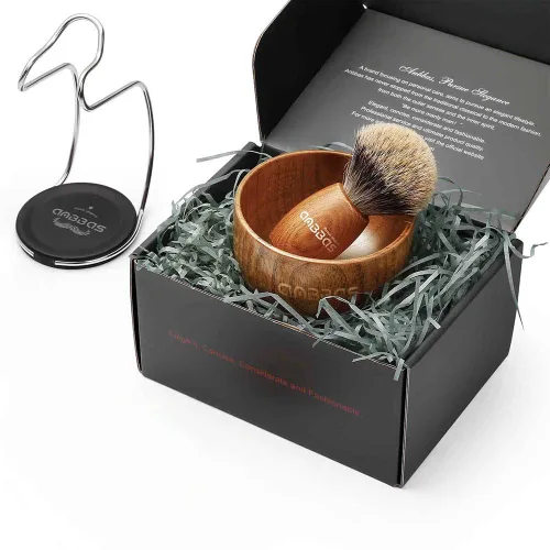 Miniatura 7 de Anbbas Cepillo de afeitar de pelo de tejón puro, mango de madera y jabonera grande con soporte de afeitado de acero inoxidable, kit 3 en 1