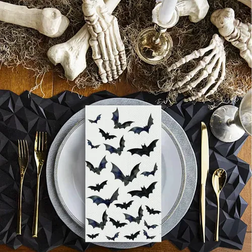 Miniatura 2 de Horaldaily 100 servilletas decorativas de papel desechables de Halloween, toalla de mano de cuervos murciélagos para fiesta, almuerzo, cena, cocina